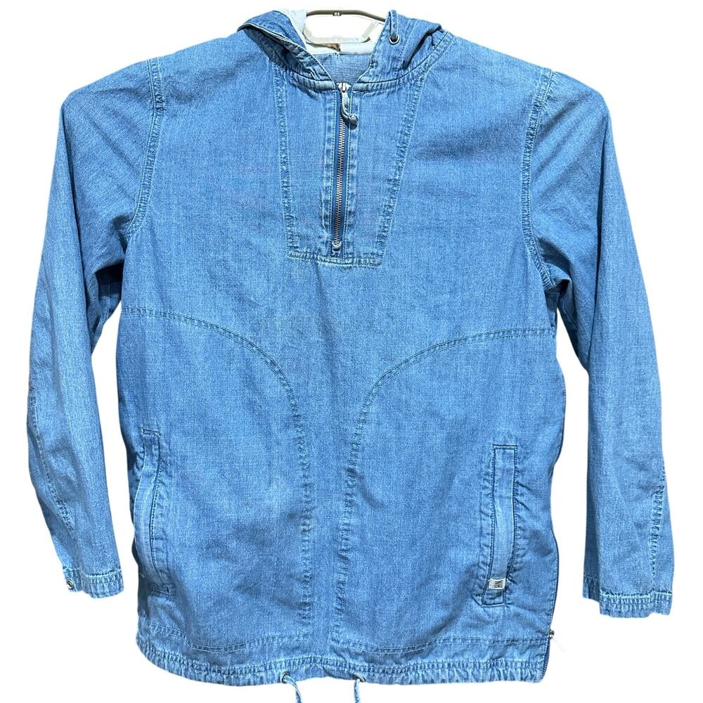 Ninth Hall Top M Blue Denim Pockets Side Zipper Slit Hooded 100% Cotton Y2K 90sd